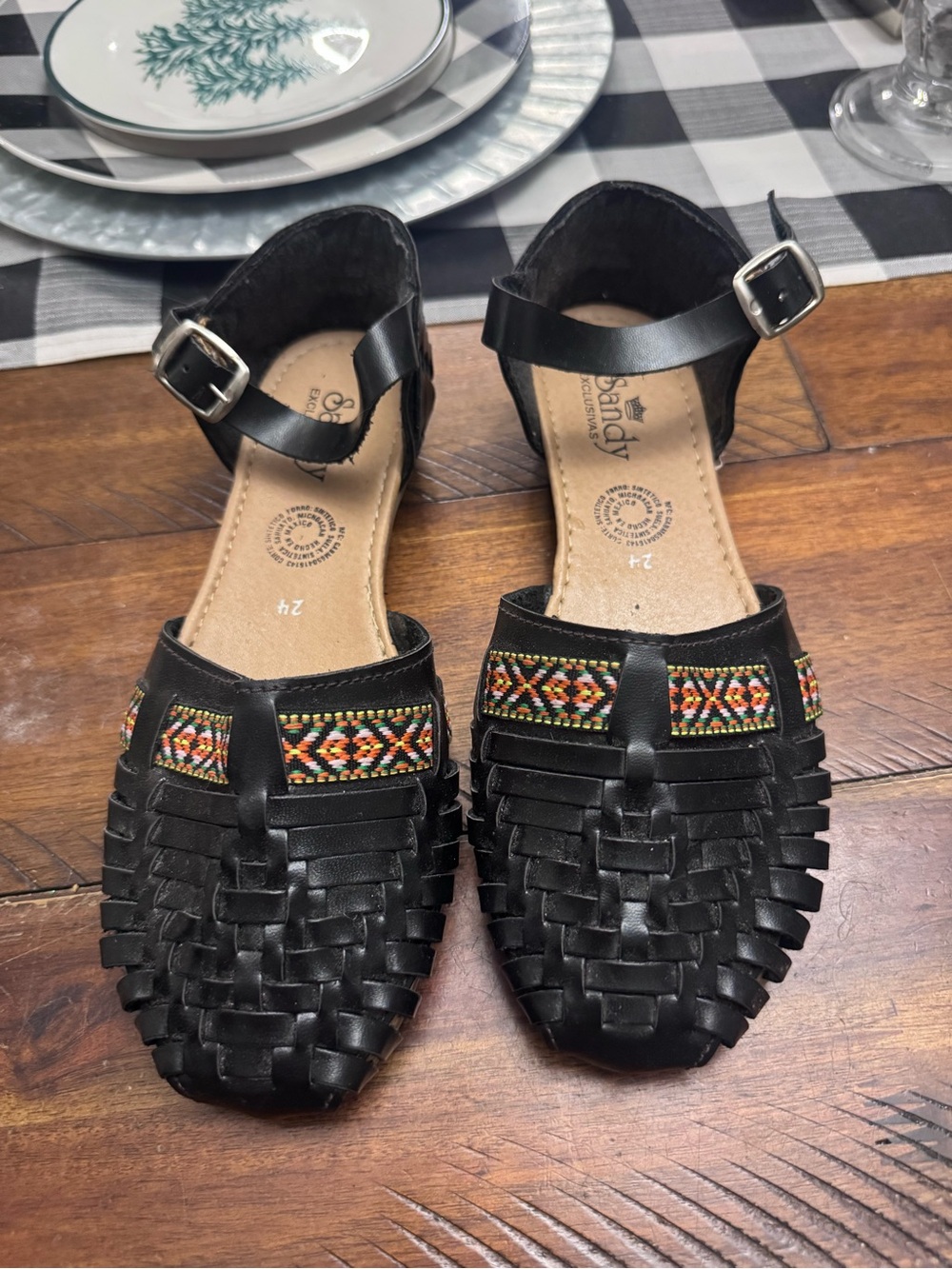 Women’s Sandy ExclusivasBlack Braided Huarache Sandals with Multicolor Trim 24/7